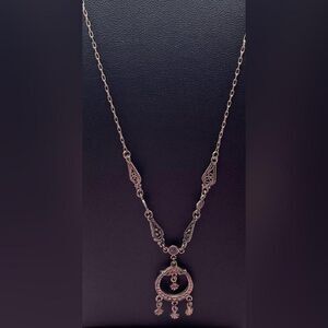 950 Silver Filigree Pendant Necklace Womens Dangle Drops Stamped Boho Chic 19”